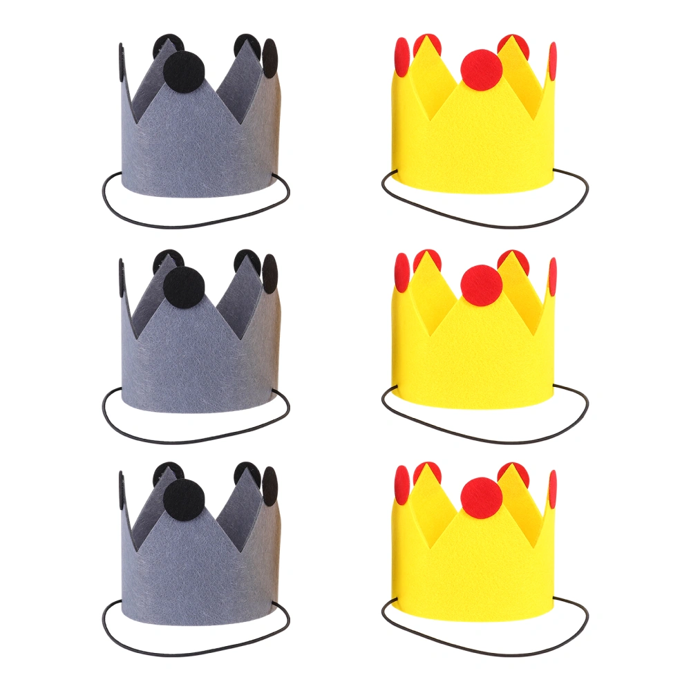 6Pcs Felt Birthday Caps Baby First Birthday Gray And Yellow Party Crown Hats