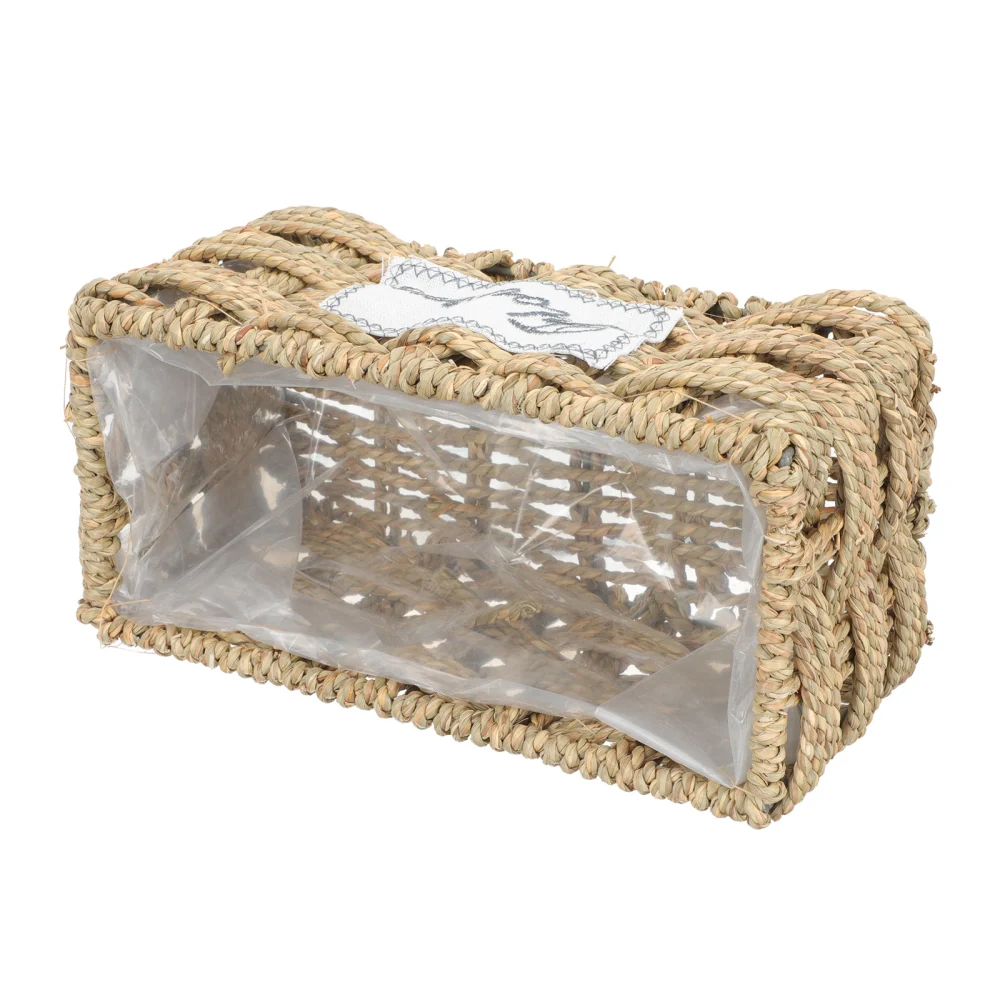 Rectangular Straw Flower Basket Plant Container Woven Basket Planter for Desktop