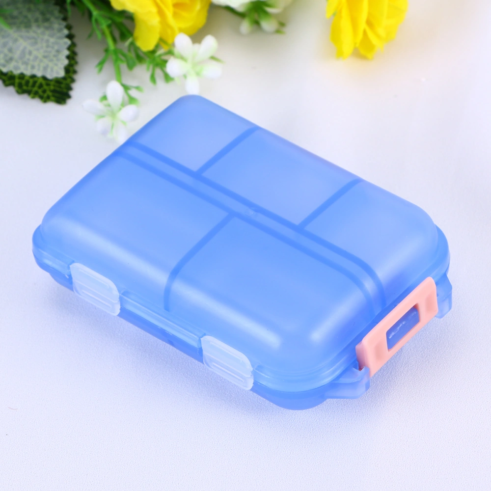 Outdoor Camping Travel Portable Pills Box Case with 10 Compartments Double Layer Drug Seal Storage Container Holder (Blue)