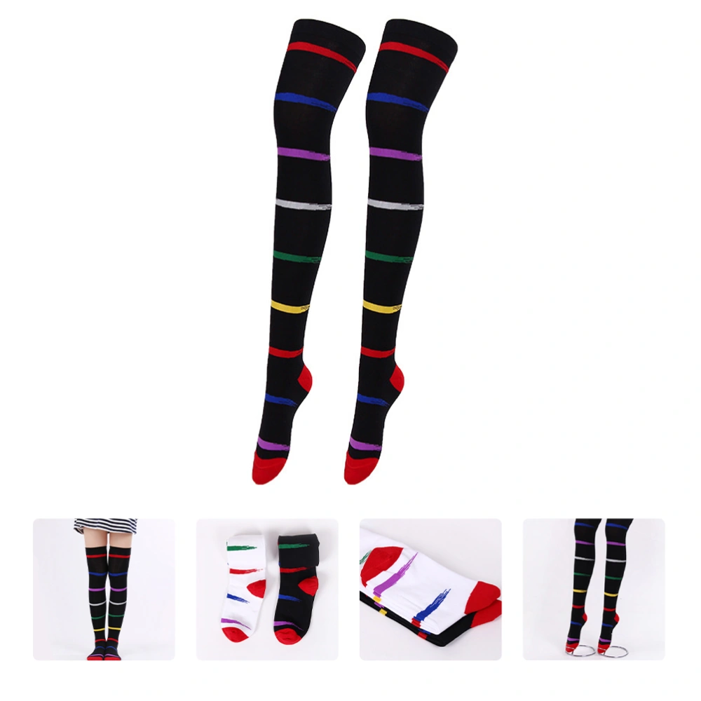 1 Pair Fashion Strip Pattern Long Knee Socks Women Over Knee Stockings