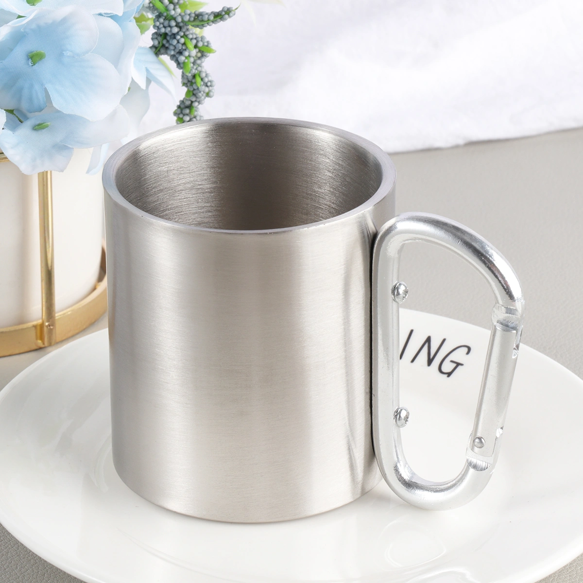 Camping Equipment Metal Cup Climbing Mug  Stainless Steel Calix  Aluminium Alloy Cup for Outdoor Camping (Silver)