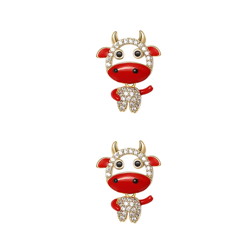 1 Pair of Fashionable Earring Calf Ear Stud Rhinestone Zodiac Ear Pendant (Red)