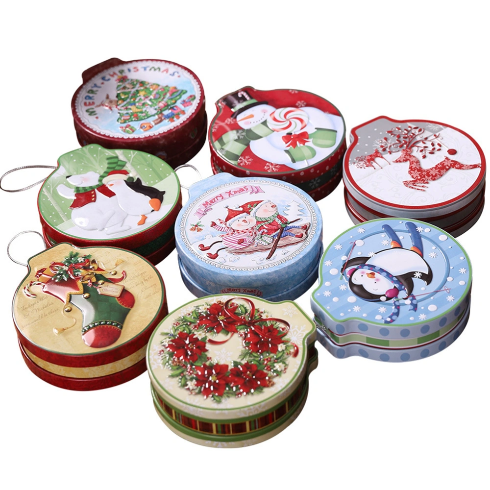 Christmas Round Bump Tinplate Candy Box Biscuit Can Wreath Patterned Wedding Gift Box Exquisite Candy Jar Tea Leaf Container for Christmas Xmas Party