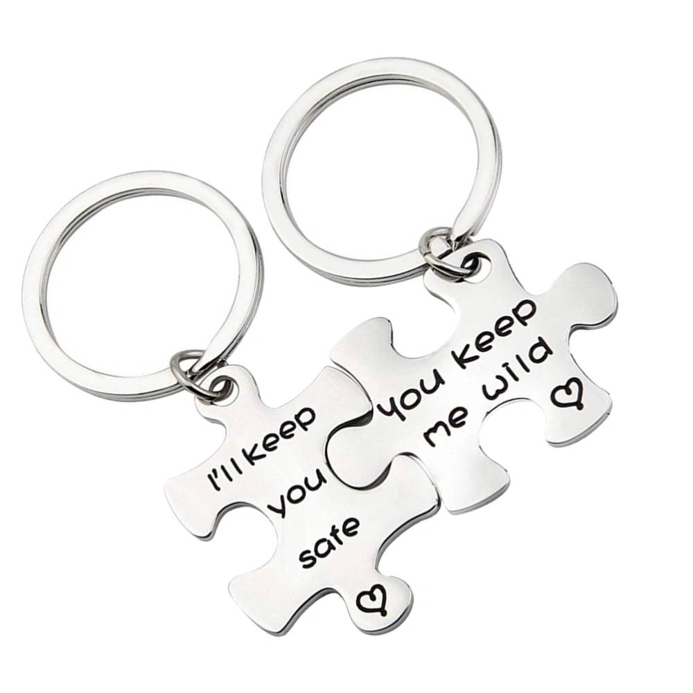 1Pair Stainless Steel Couple Keychain Creative Puzzle Key Pendant Festival Gift