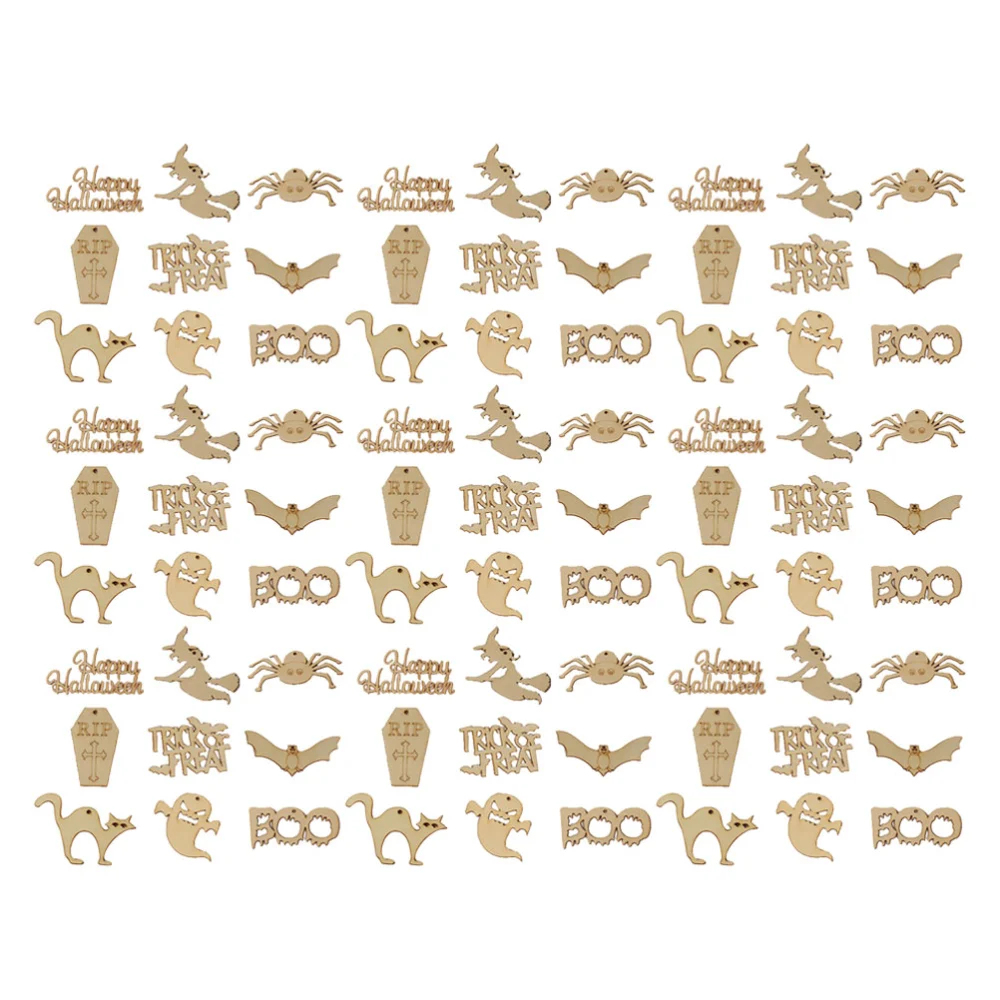 90PCS in 9 Set Wooden Crafts Halloween Pendant Puzzle Graffiti Wooden Chip Party Hanging Ornament for Mall Ghost Festival