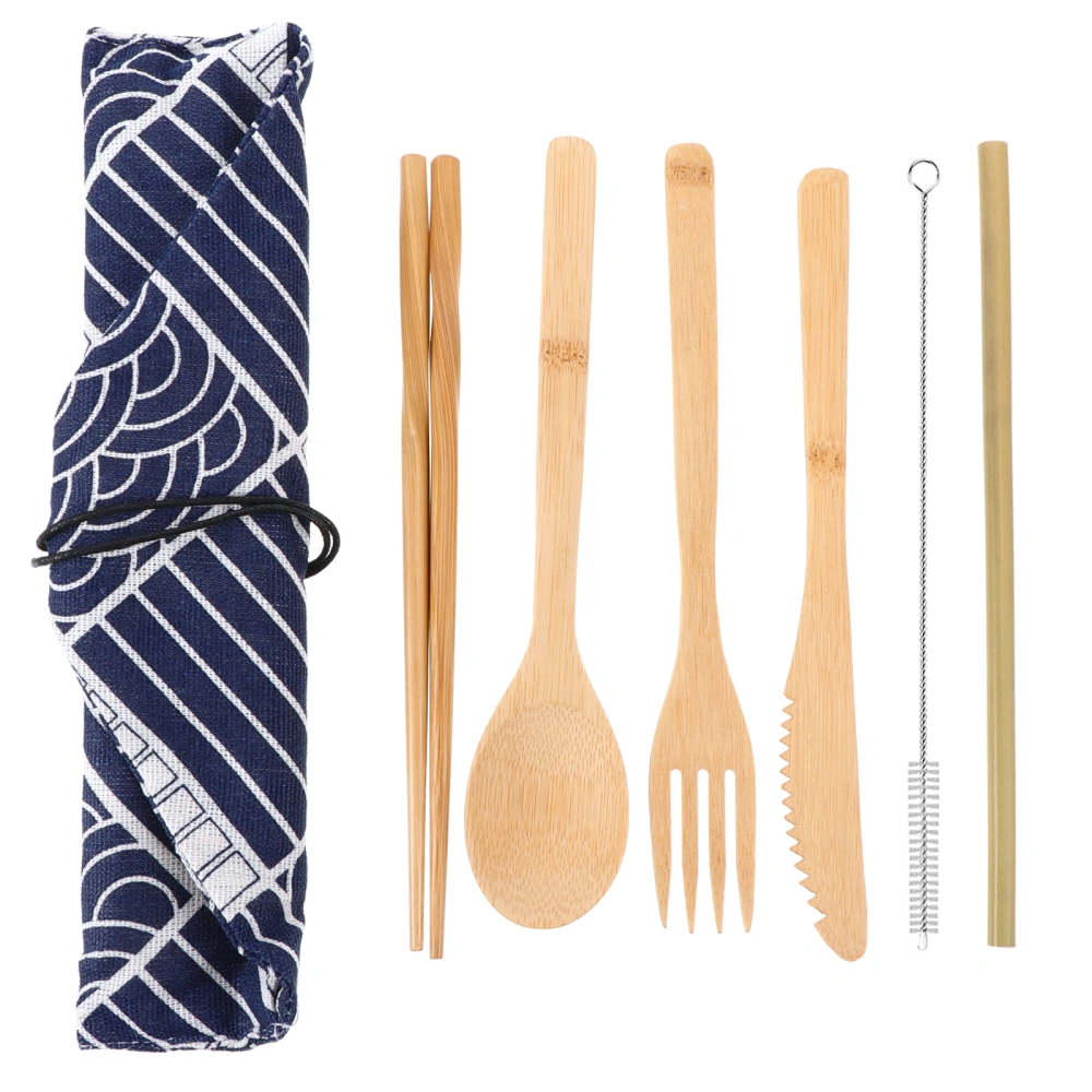 1 Set Portable Bamboo Dinnerware Convenient Picnic Tableware Outdoor Flatware