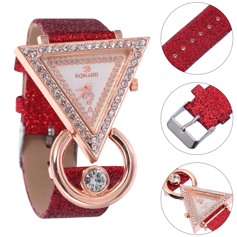 1pc Triangle Fashion Watch Question Mark Diamond Inlaid Leather Strap Watch for Women