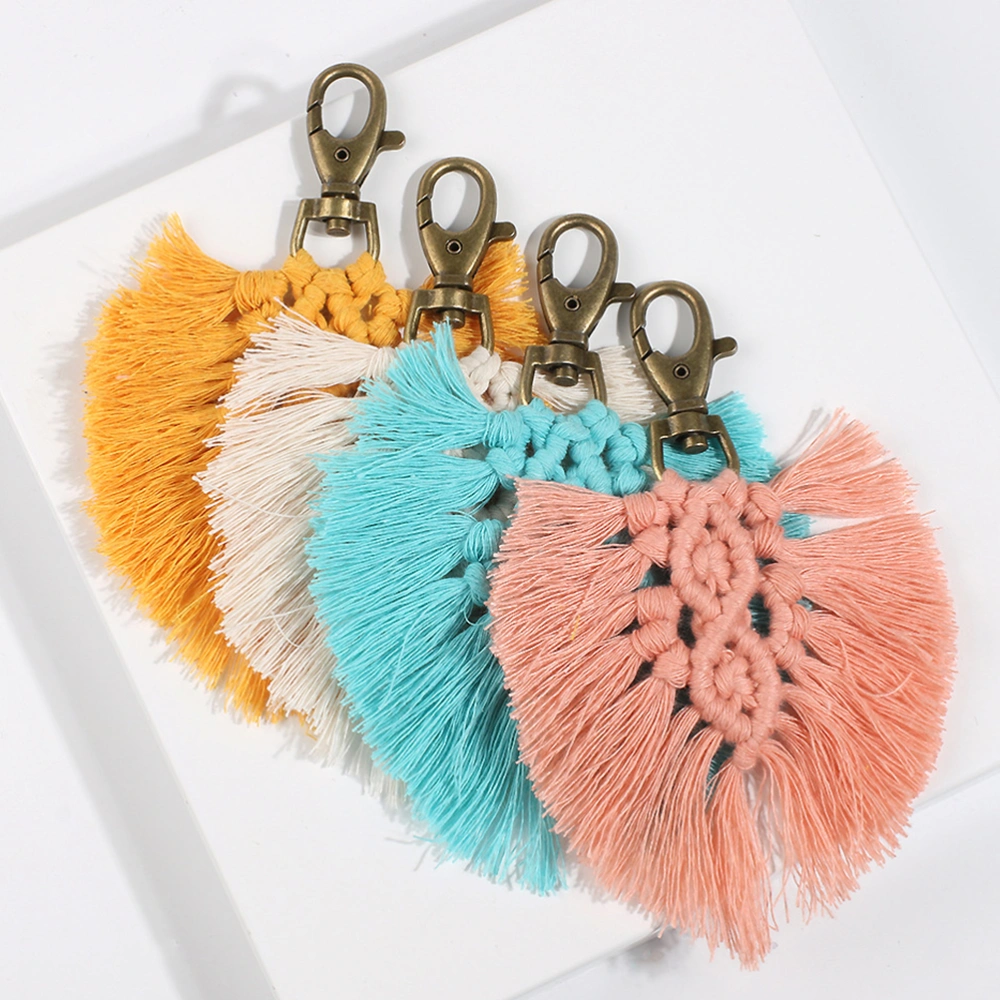 Tassels Handmade Key Chain Cotton Braid Key Chain Beautiful Bag Car Key Decorative Keyring for Woman (Blue)