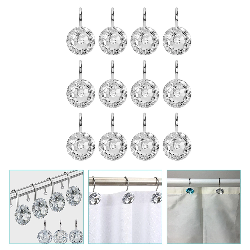 12pcs Shower Curtain Hooks Rings Decorative Acrylic Crystal Curtain Hooks