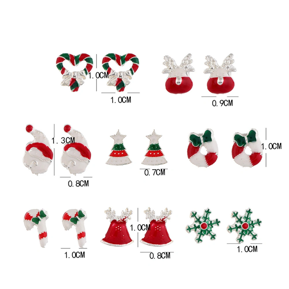 8 Pairs Christmas Earrings Geometric Ear Studs Snowflake Ear Jewelry Elk Earbobs