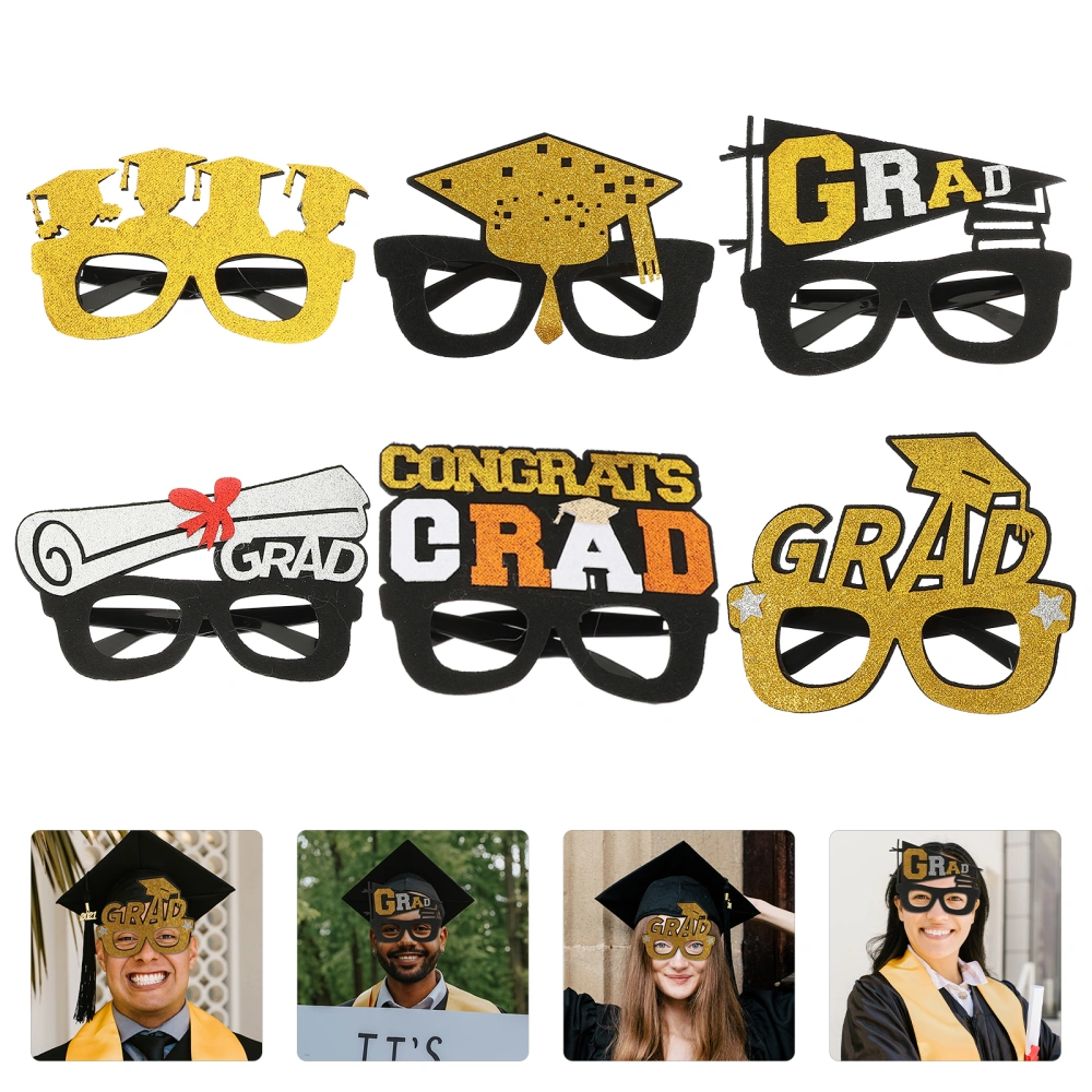 6Pcs Graduation Season Cap-shaped Glasses Graduation Eyeglasses Lovely Photo Props