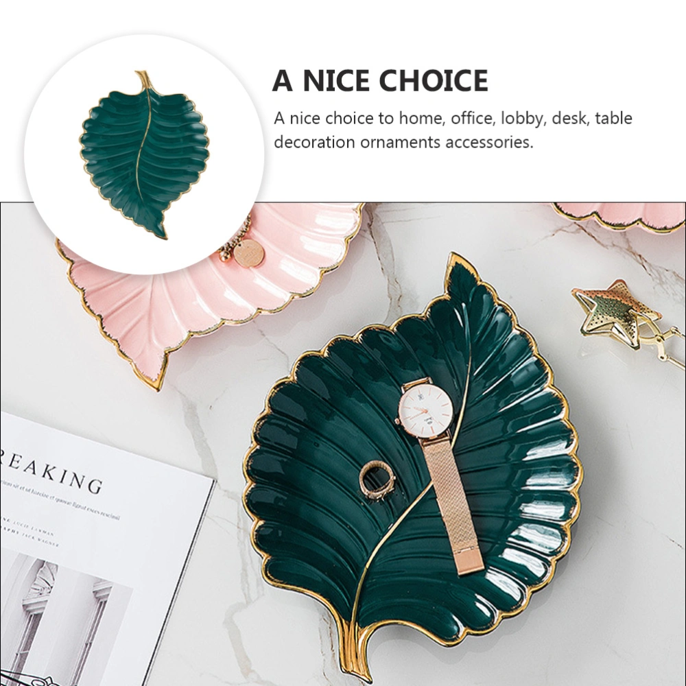 1Pc Creative Leaf Shaped Jewelry Plate Multifunction Dessert Cake Tray Green