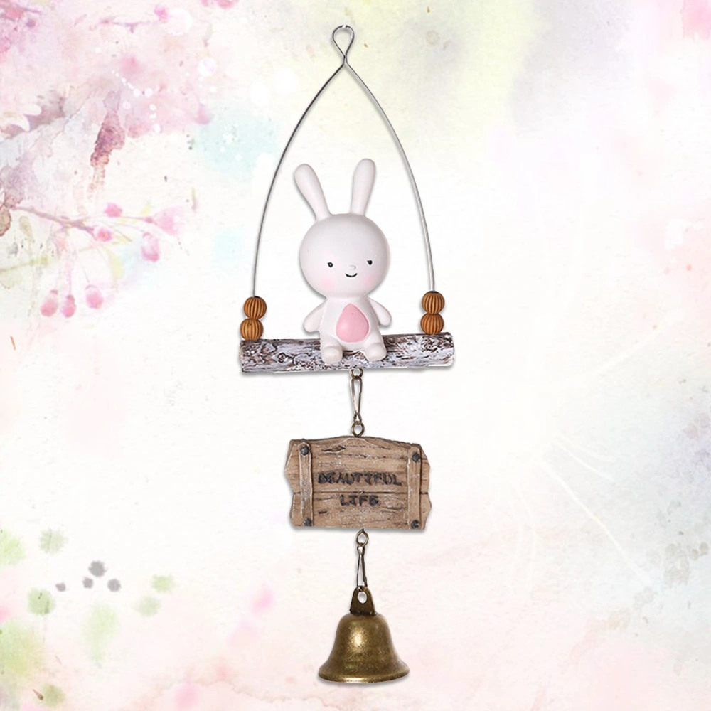 1pc Cartoon Hanging Wind Chime Cartoon Resin Rabbit Wind Chime Bells for Party Gift Home Decoration (White)