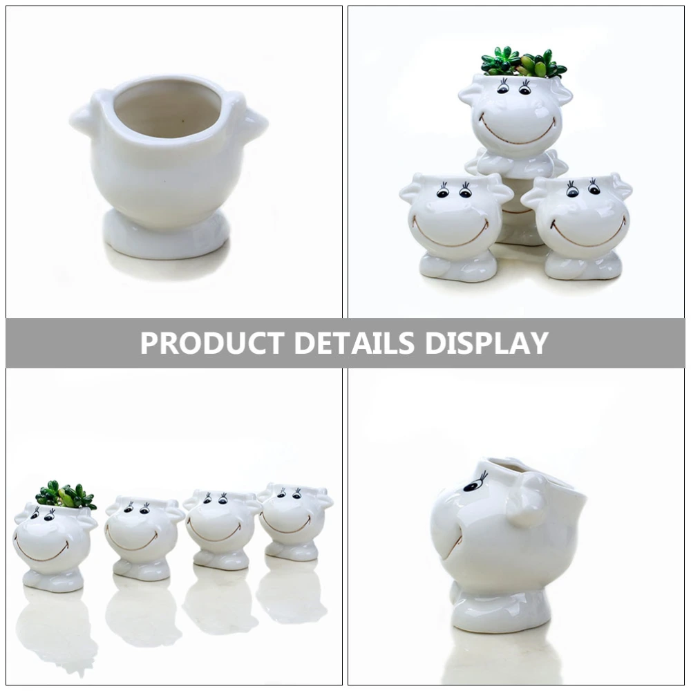 2Pcs Succulent Plant Pot Adorable Flower Container Cow Pattern Flowerpot (White)