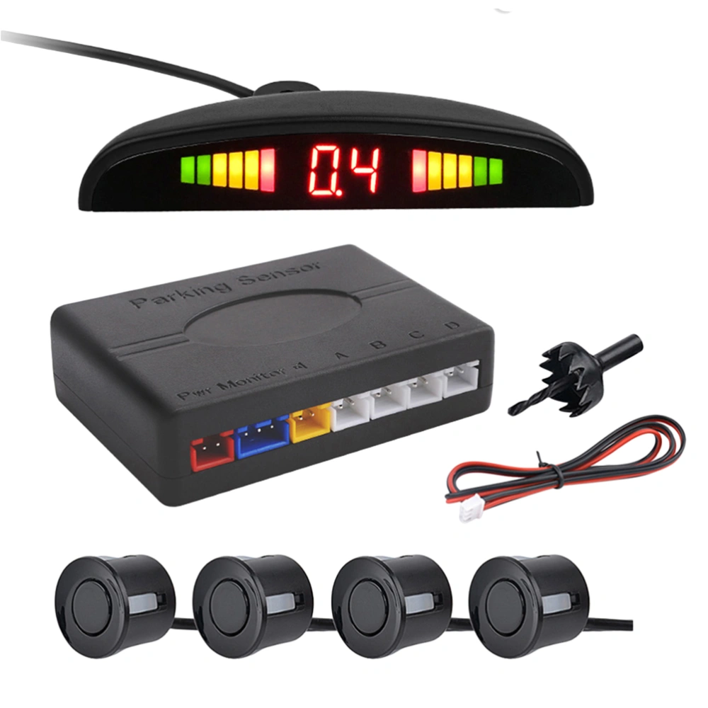 1 Set of Reversing 4 Probe Buzzing LED Parking Sensor Back up Monitor System (Black)