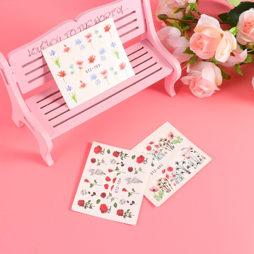 24 Sheets of Nail Art Stickers Plant Flower Series Nail Art Decals Manicure Stickers for Women Girls