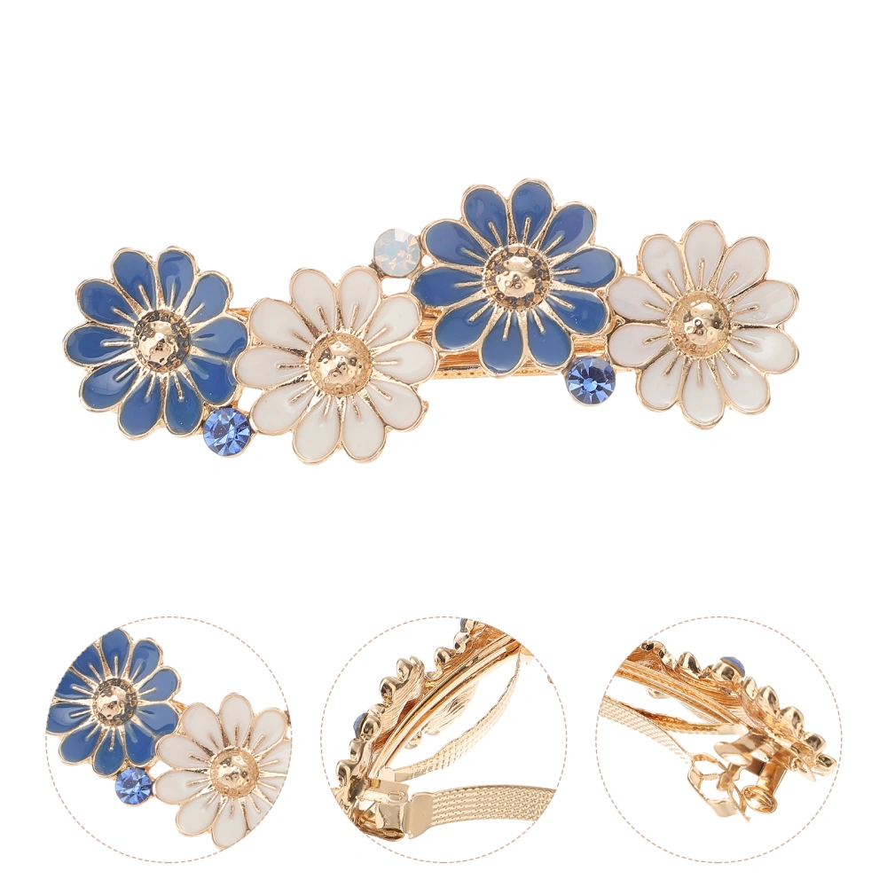 Small Spring Hairpins Alloy Daisy Flower Spring Hairpin Simple Pony Tail Clip Fashion Chic Hair Accessory for Girls Women Blue