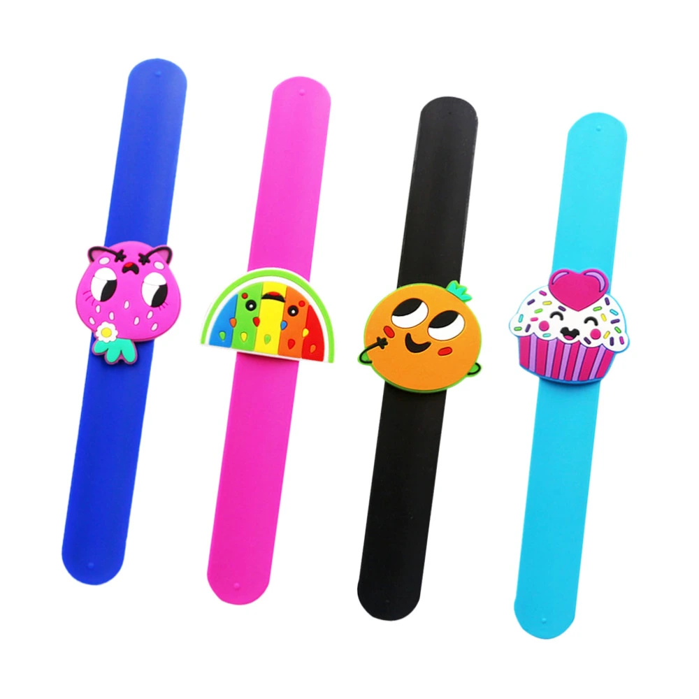 4pcs Silicone Snap Bracelet Fruit Design Wristband Patting Hand Band Colorful Slap Bracelet Kids Party Favor Funny Gift(Random and Assorted)