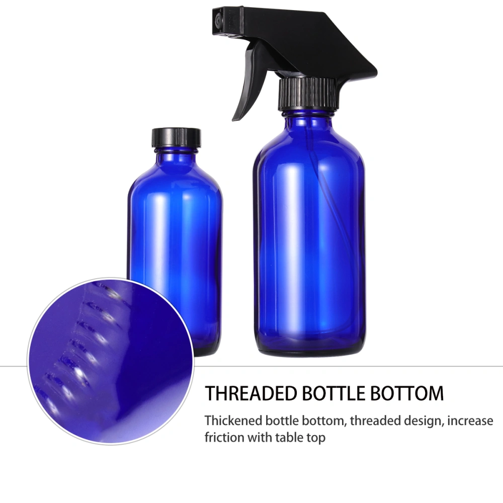 1 Set of Spray Bottles Refillable Bottle Empty Subpackaging Bottle Glass Sprayer Blue (4Pcs 250ml Bottles, 1Pc Nozzle, 4Pcs Caps)