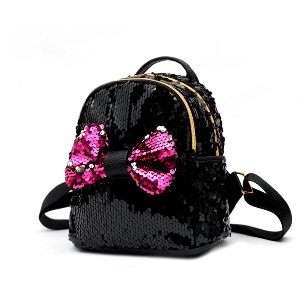 Stylish Shining Sequins Backpack Bowknot Women Backpacks Party Design For Teenager Girls Small Shiny Travel Schoolbag (Black)