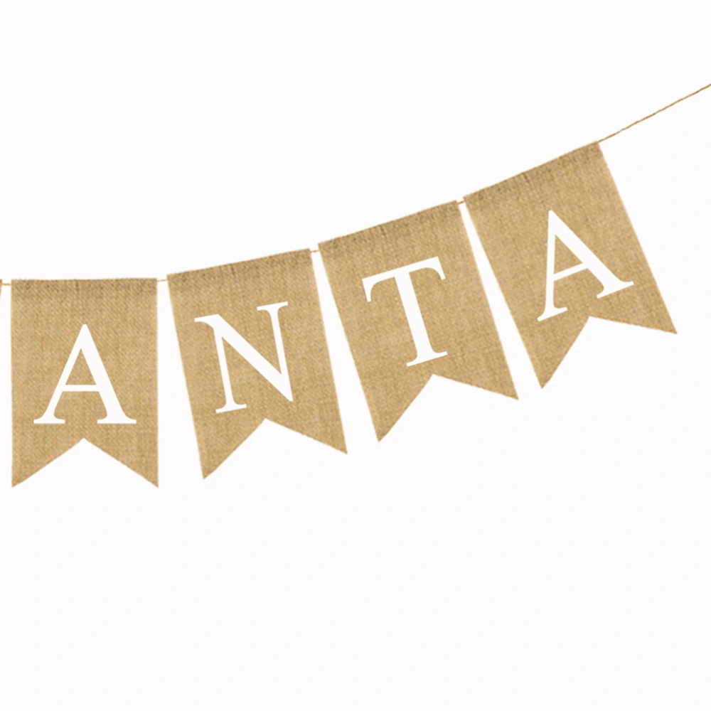 Hello Santa Letters Bunting Banner Decoration Christmas Hat Pattern Linen Burlap Banner Swallowtail Pull Flag Party Supplies