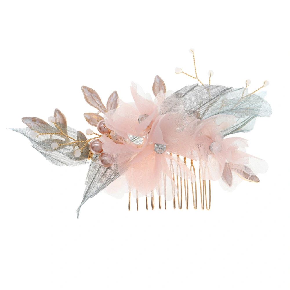 1 Pc Hanfu Hair Decor Handmade Cloth Flower Hair Comb Hair Accessory (Golden)