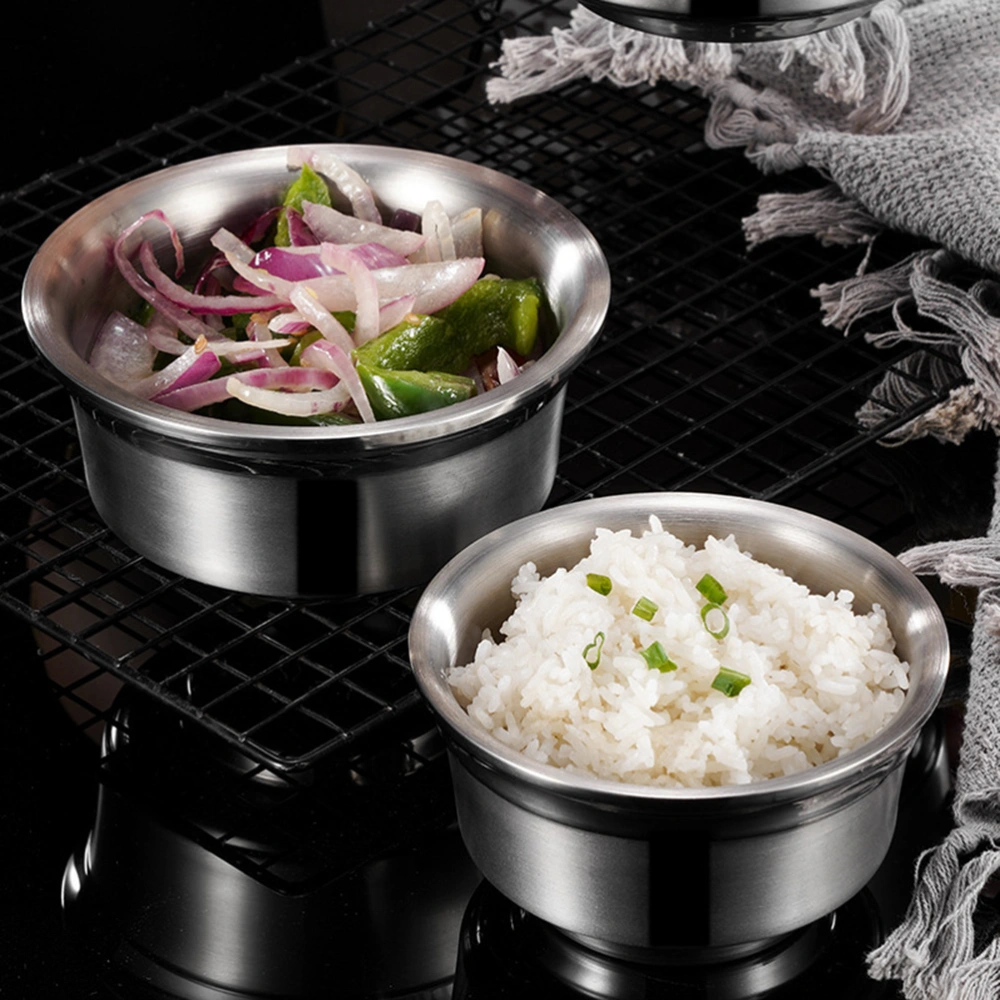 Stainless Steel Soup Bowl Double-layer Anti-scald Rice Bowl Shatter-resistant Porridge Bowls (Large 16cm)