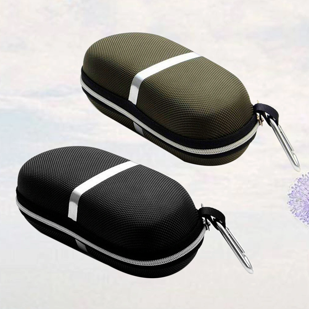 2pcs Anti-pressure Zipper Eyeglasses Case Silver Strip Decoration Outdoor Sports Portable EVA Glasses Case Sunglasses Box Protector with Aluminum Hook Black and Green