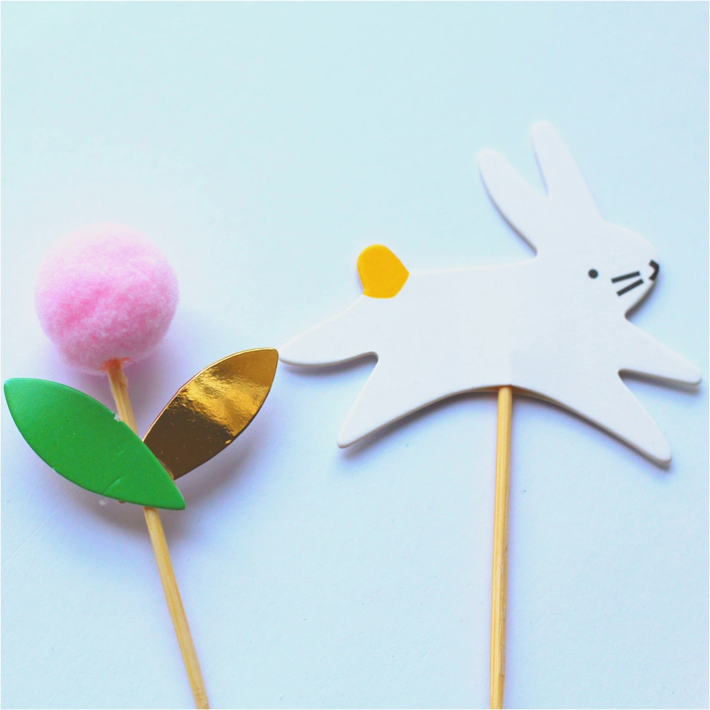 48PCS Easter Rabbit Cake Toppers Lovely Paper Cake Picks Cake Decoration Creative Bunny Shape Cupcake Picks Easter Party Favor