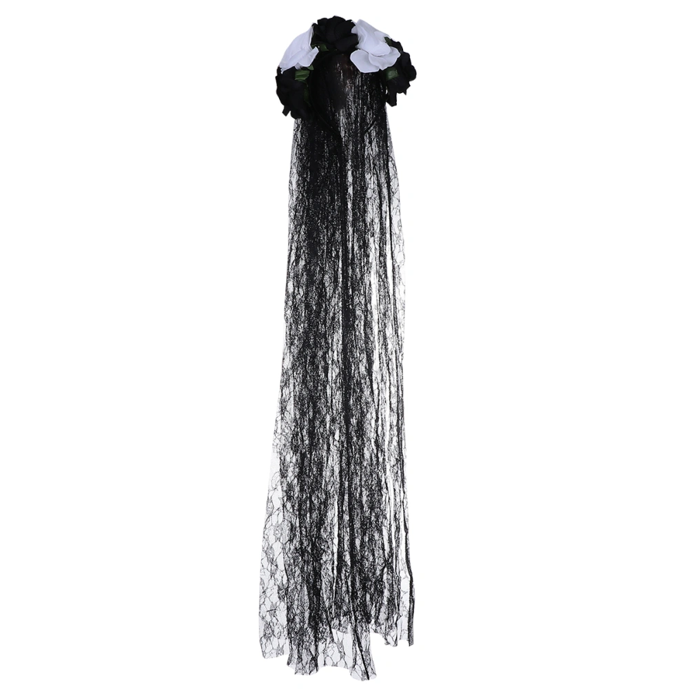 Halloween Cosplay Headband Spider and Flower Long Mesh Veil Horror Headdress