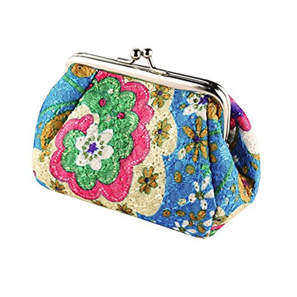 Women's Coin Purse Flower Pouch Wallet Money Bag (Blue)