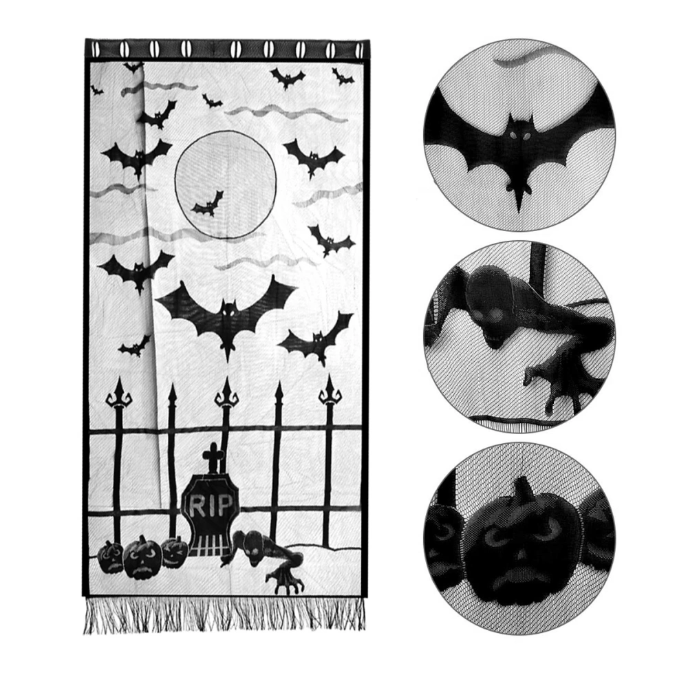 2 Pcs Halloween Scary Tomb Style Printed Window Door Curtain Halloween Theme Party Lace Curtain Horror Festival Decorations Curtain Drop (Black, 102x205cm)