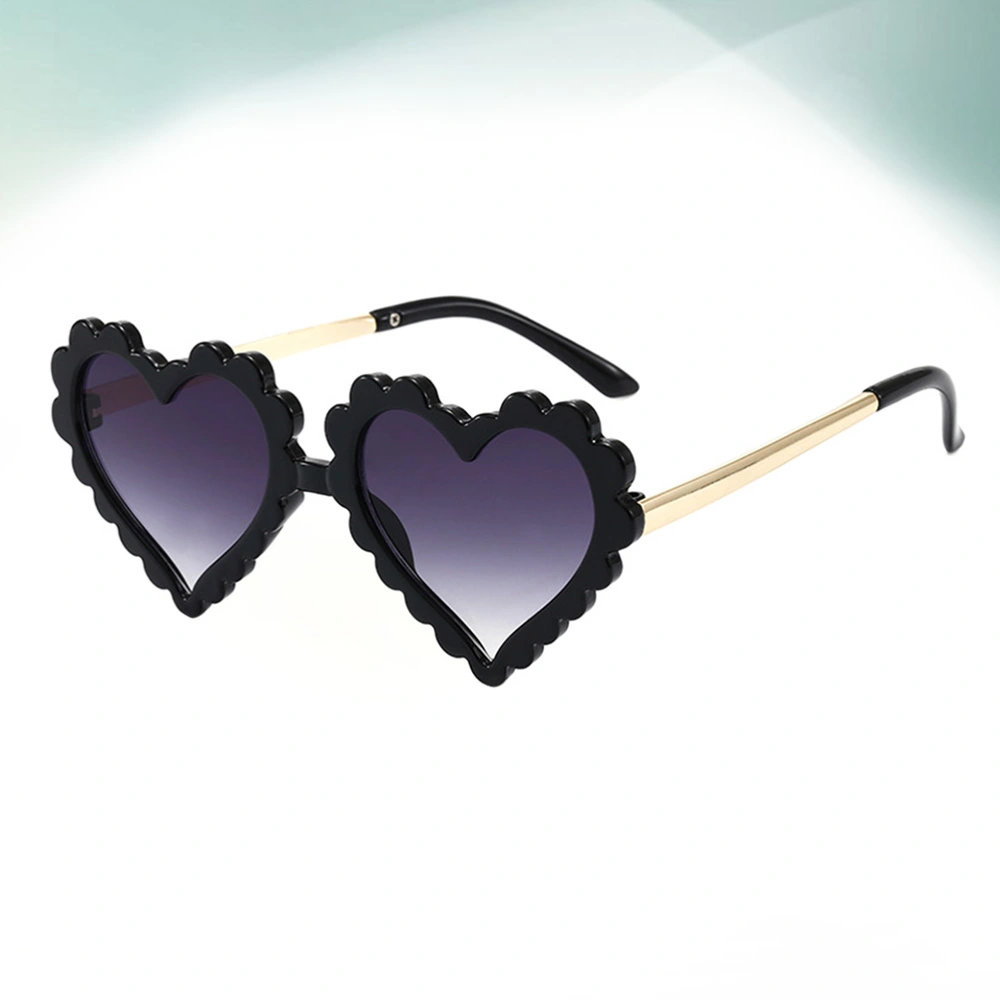 Anti-UV Sunglasses Lovely Heart Design Party Glasses Fashion Eyewear Dress Up Accessories for Kids Children (Black Frame Gray Lens)