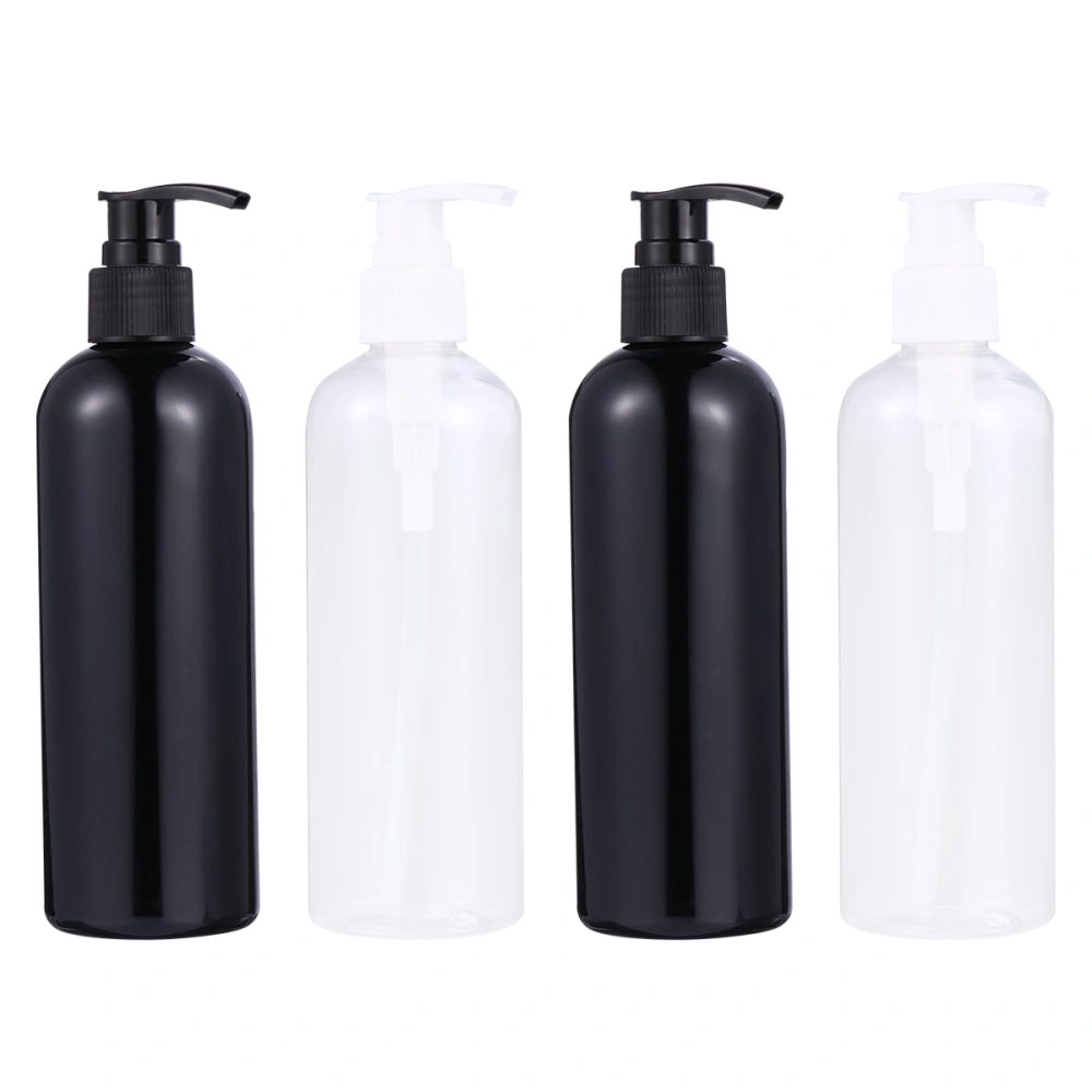 4Pcs 300ml Travel Pump Bottle Hand Sanitizer Container Lotion Bottle Shampoo Dispensers (Transparent Bottle White Pump + Black Bottle Black Pump Cap)