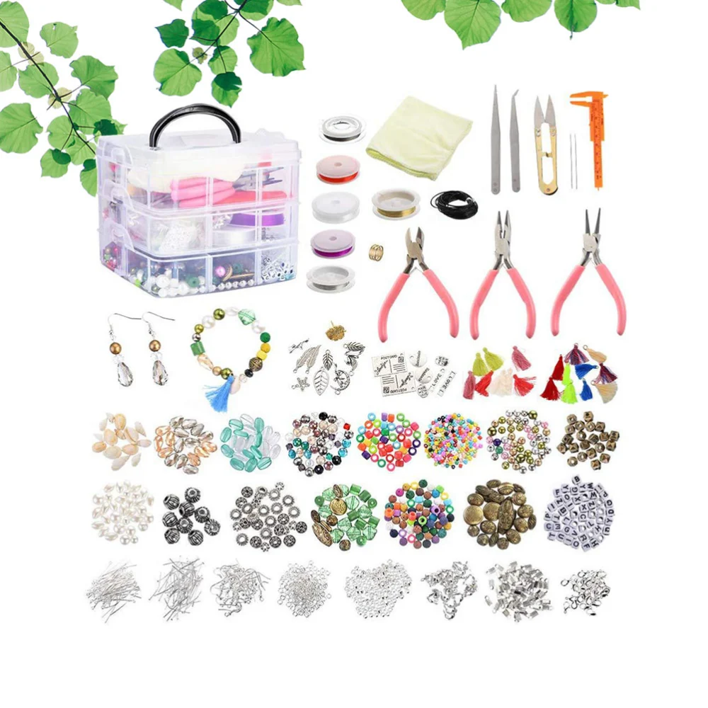 1526PCS DIY Loose Beads Glass Beads Ornament Handmade Jewelry Accessories Round Beads Decor with Tools (Random Color Plier)