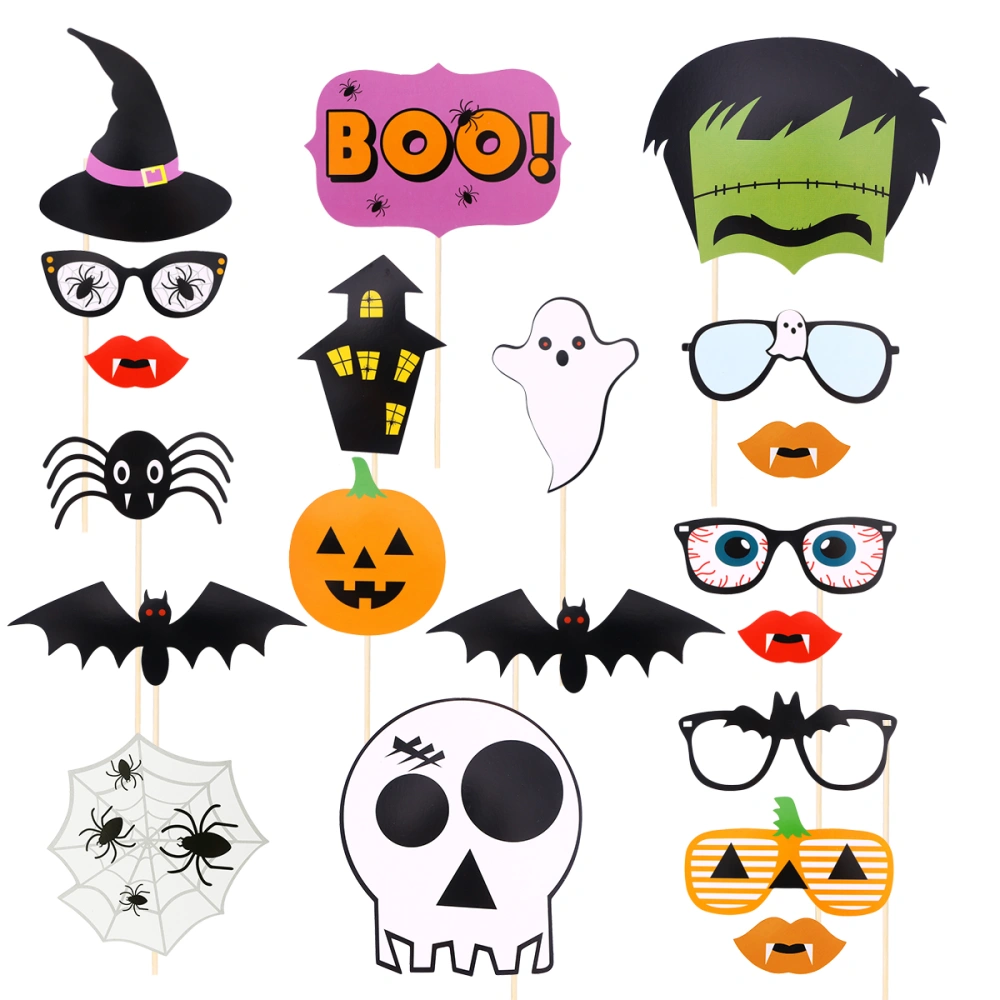 22pcs Holloween Prop Photo Booth Props DIY Kit for Party Supplies Featuring Boo Pumpkin Ghost