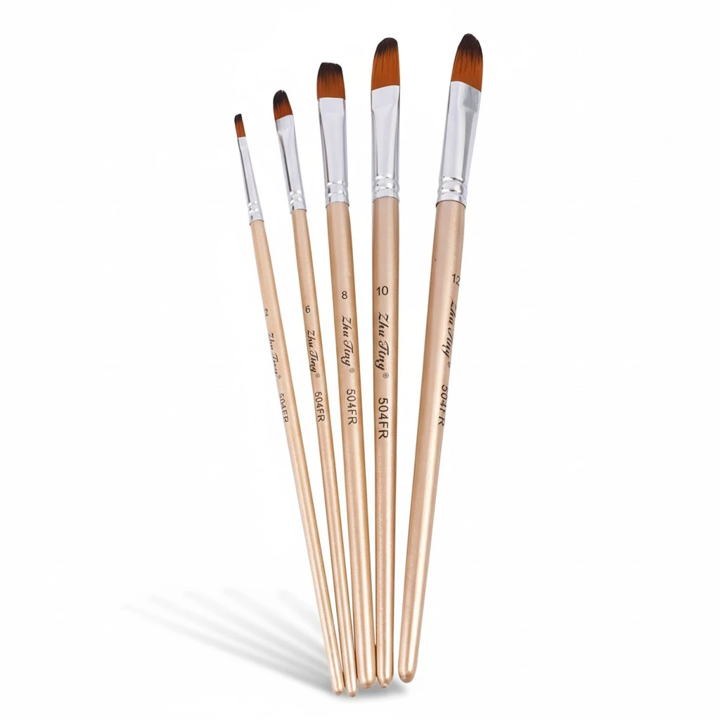 1 Set of 5Pcs Multi-function Nylon Paintbrush Paint Brush Painting Tool for Watercolor Painting Oil Painting (Rose Gold Round Head)
