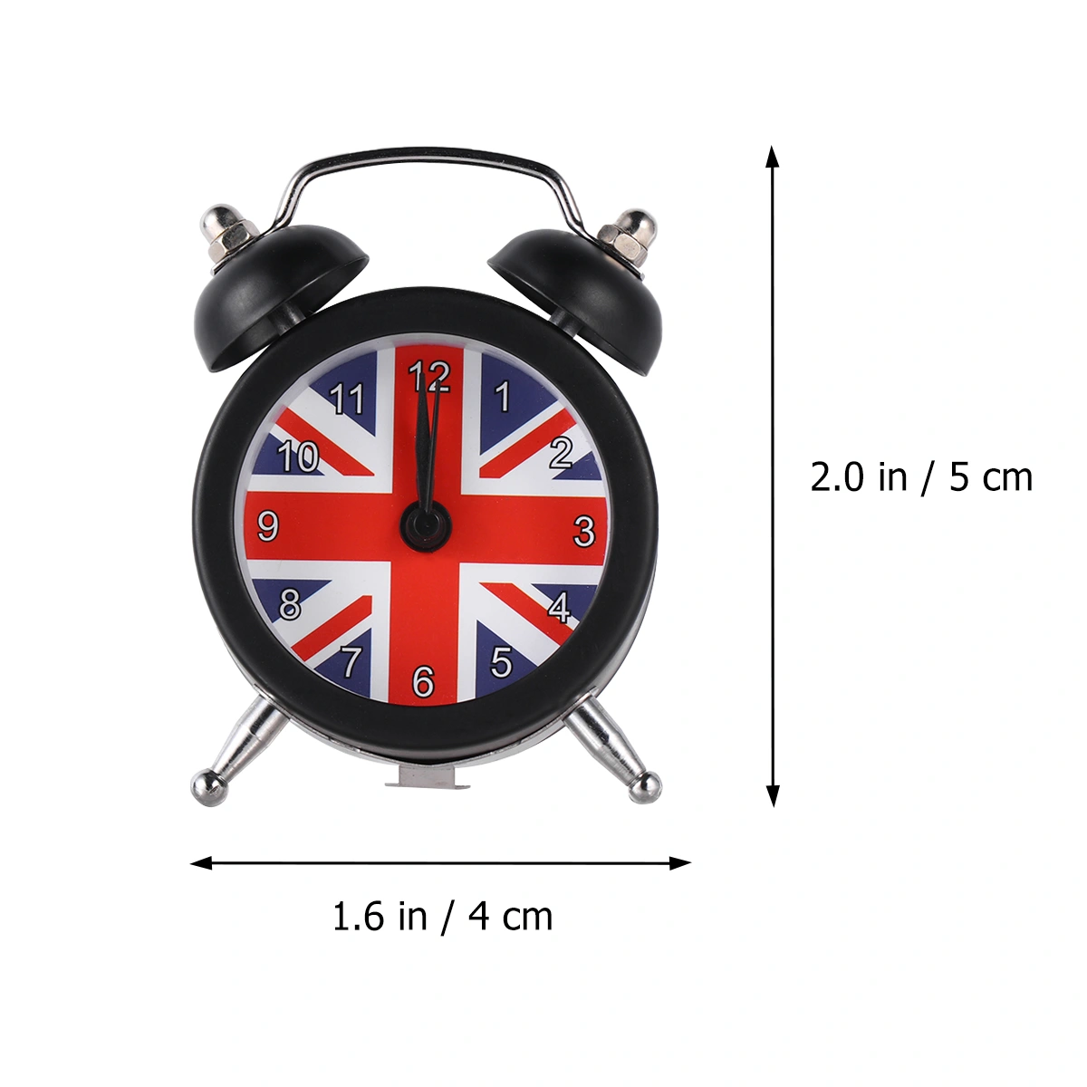 1pc Union Flag Pattern Clock Desktop Alarm Clock Bedside Wake-up Device Mini Time Displayer for Home Dorm Black