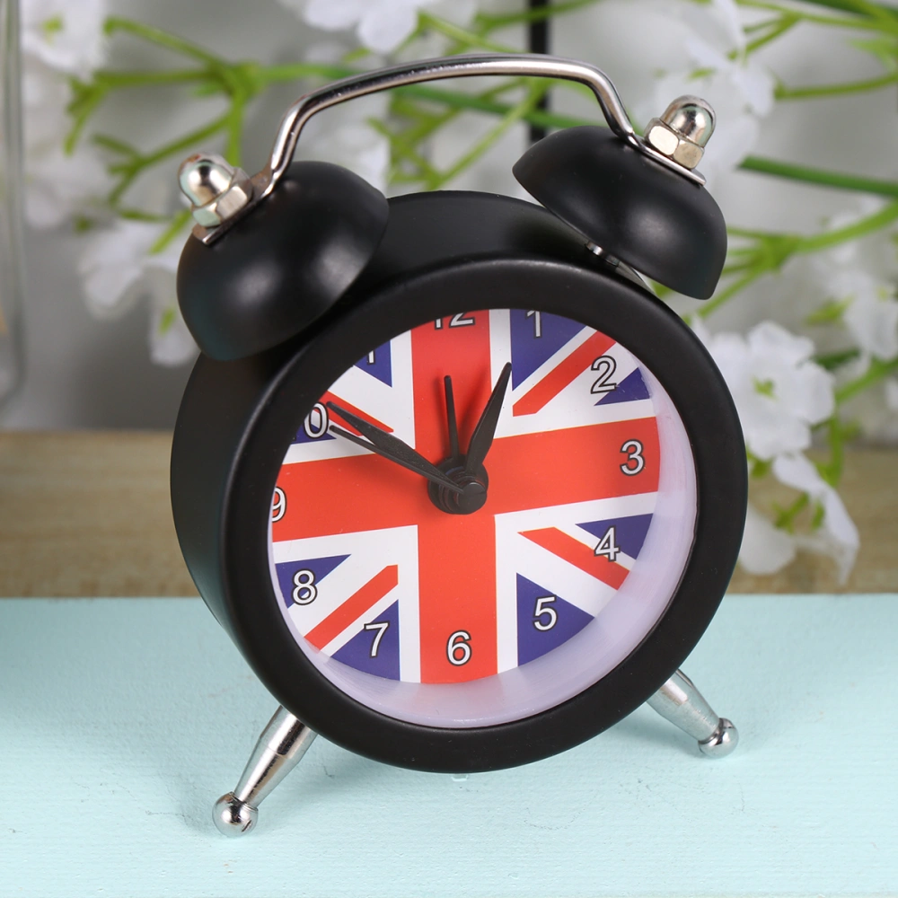 1pc Union Flag Pattern Clock Desktop Alarm Clock Bedside Wake-up Device Mini Time Displayer for Home Dorm Black