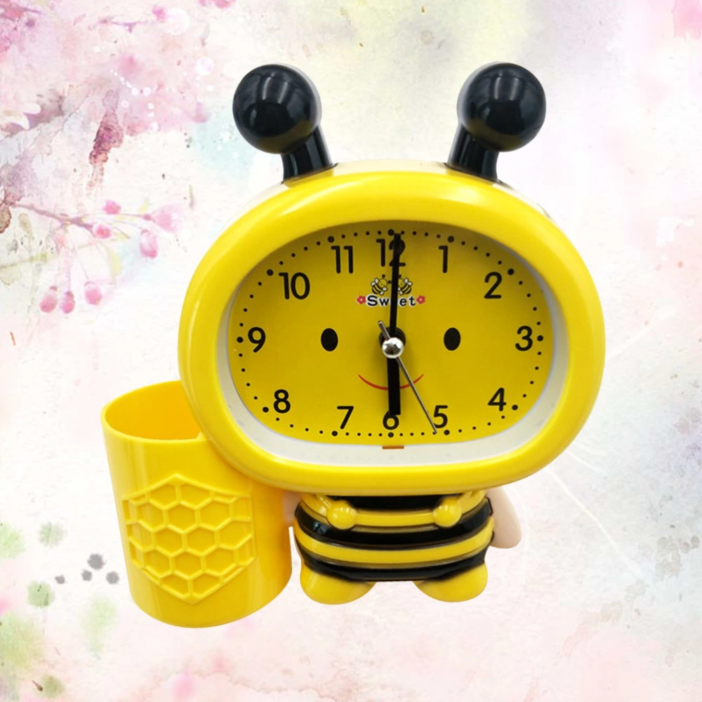 1Pc Fashion Bee Shaped Desktop Digital Alarm Clock with Sounds Control Temperature Pen Holder Without Battery(Yellow)