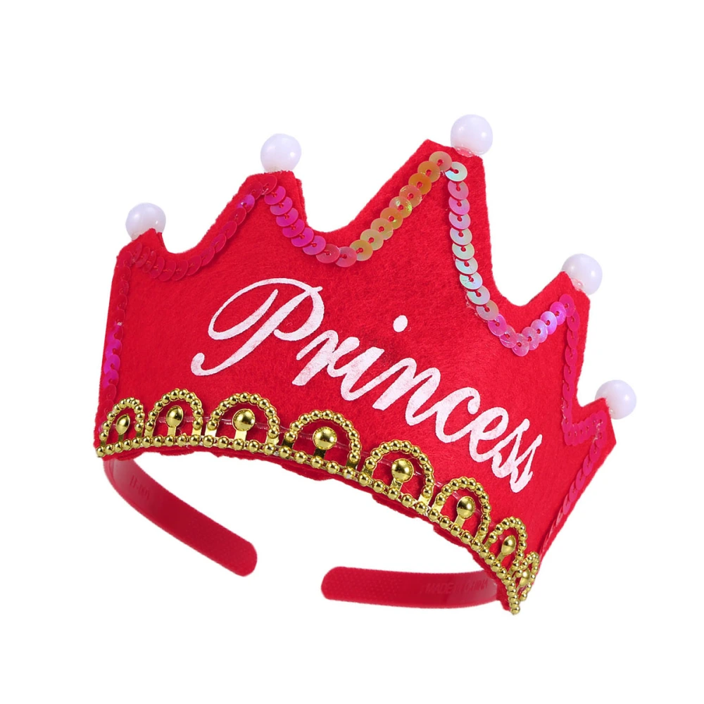 LED Light Birthday Party Hats Crown King Birthday Party Caps for Kids (Princess) - Red Color