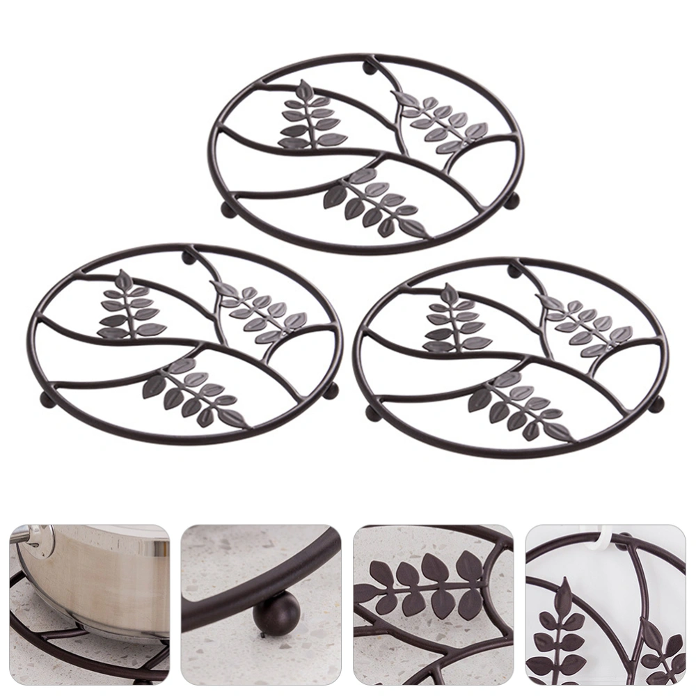 3pcs Leaves Pattern Iron Pan Mat Pot Holder Cookware Mat Kitchen Gadgets