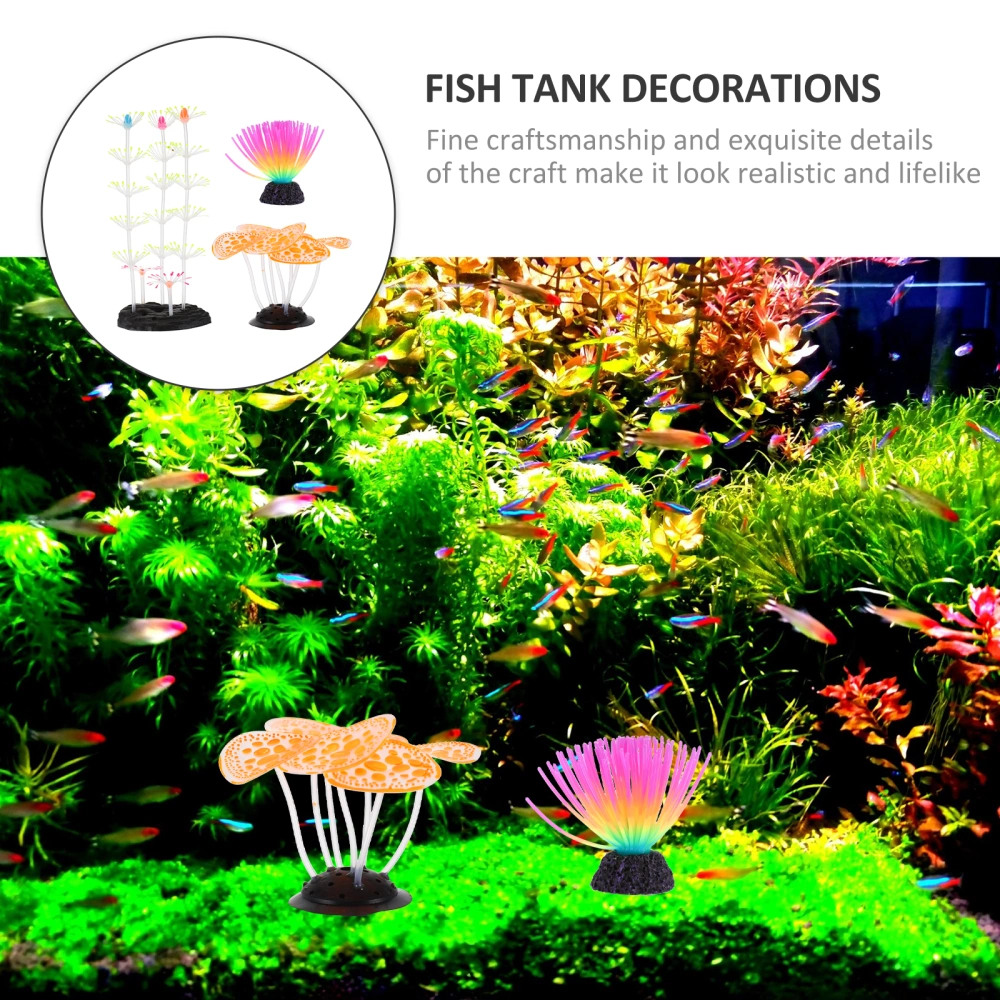 3Pcs Fish Tank Coral Ornament Artificial Coral Luminous Coral Aquariums Sculpture