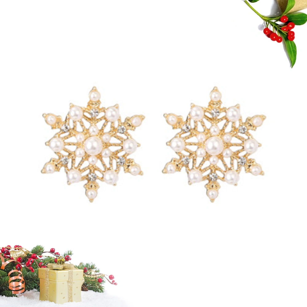 1 Pair of Snowflake Ear Studs Silver Pearls Earrings Fashion Earbob Women Earrings for Dining Banquet Graduation (Golden)