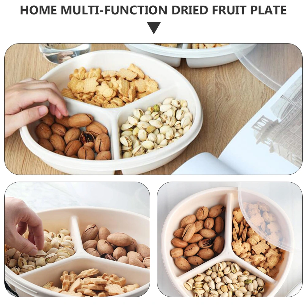 Dried Fruit Divided Plate 3-Grids Dried Fruit Food Snack Tray Plastic Nuts Candy Storage Box with Lid