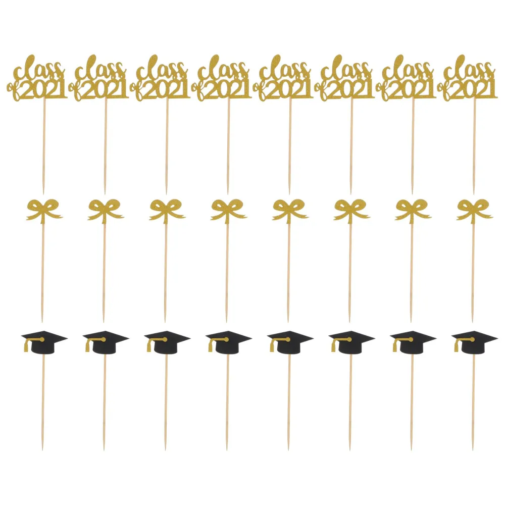 24pcs 2021 Graduation Party Trencher Cake Toppers Paper Cake Toppers