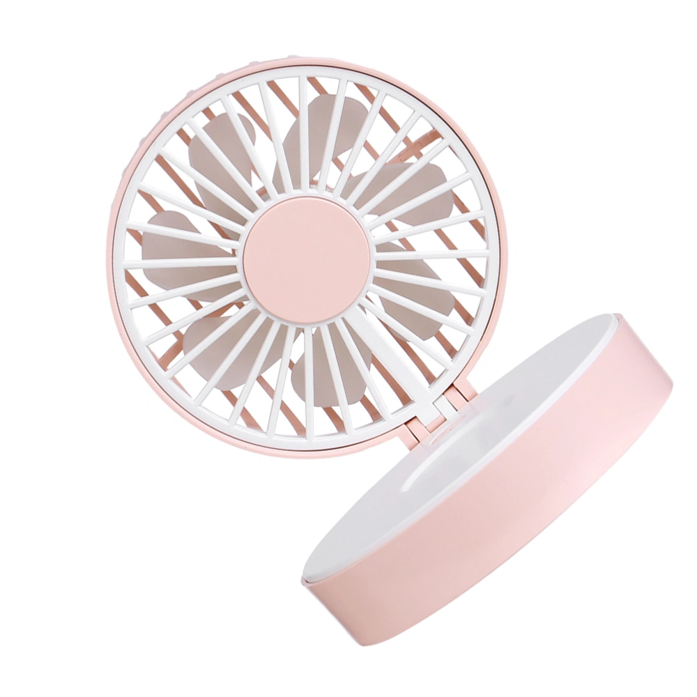 USB Rechargeable Mini Fan Pocket Handheld Fan Portable Desktop Fan Makeup Mirror for Home Office (Pink)