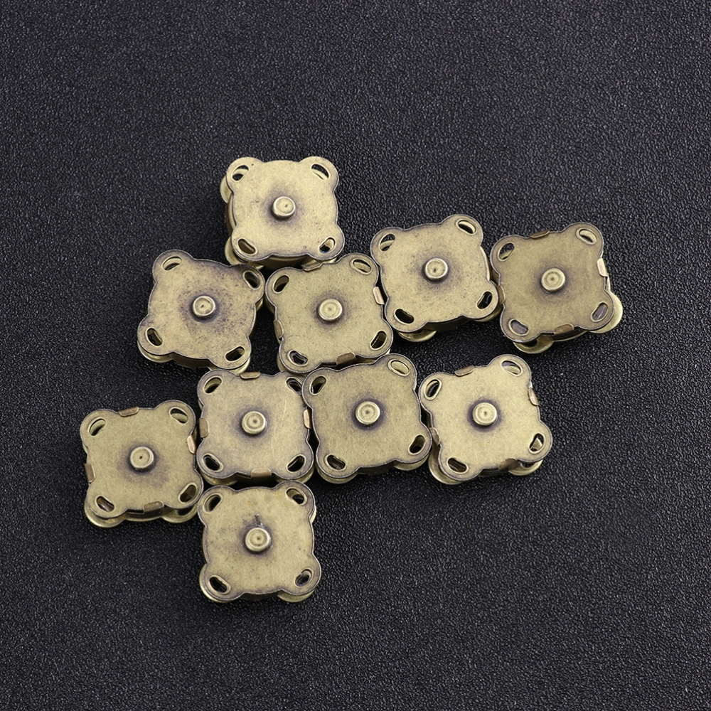 20PCS 15MM Hand-stitched Magnet Buckle Plum Blossom Magnetic Clasp Four-hole Square Magnetic Buckle Sturdy Magnetic Clasp for Sewing Craft Clothing Bag Scrapbooking Use (Bronze)