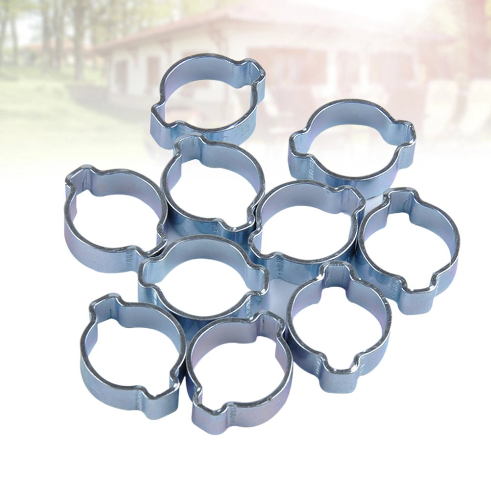 10Pc Zinc Plated Double Ear Hose Clips Water Fuel Air Clamps for 20-23MM Fuel Pipe Silver