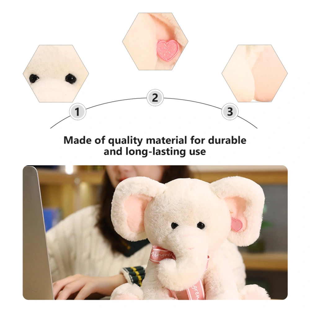 1Pc Fluffy Elephant Doll Sitting Plush Doll Spring Festival Present (Beige)